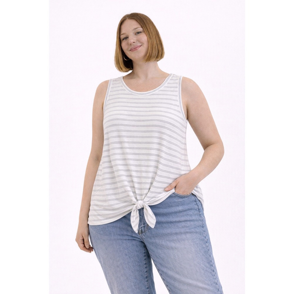 Green Envelope Tank Top Women Medium White Striped Tie Front Sleeveless Nautical